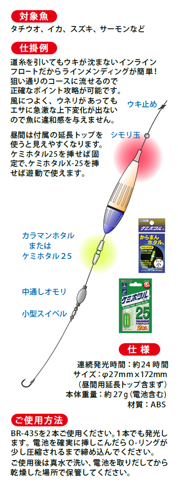 LED中通し棒ウキ 仕掛け例